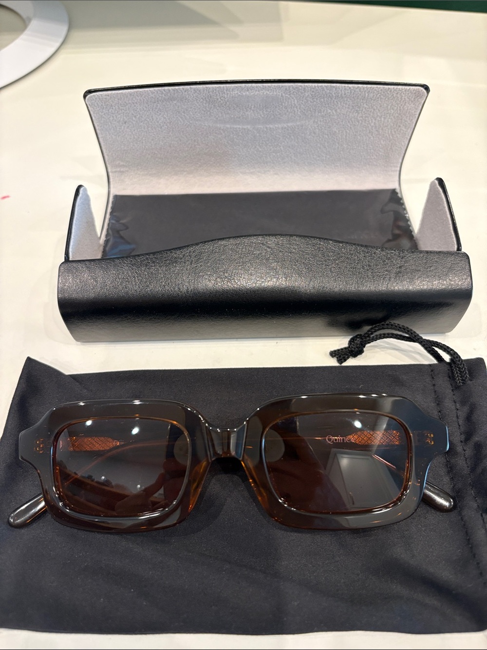 Quince rose colored lens Rectangular Sunglasses with Case